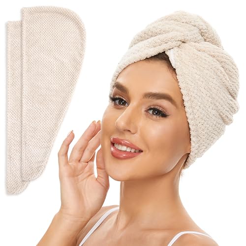 SimpleField 2 Pack Microfiber Hair Towel Wrap for Women, Anti Frizz Quick Drying Hair Turban for All...
