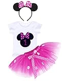  Jurebecia Bebé Niñas Es mi Primer cumpleaños Trajes Conjuntos Princesa Vestido Tutu 3 Piezas Mameluco + Falda + Mouse Ear Diadema