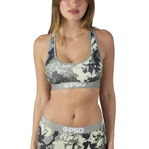 PSD Women's Camo Print Sports Bra - Racerback Sports Bras for Women with Breathable Microfiber Fabric