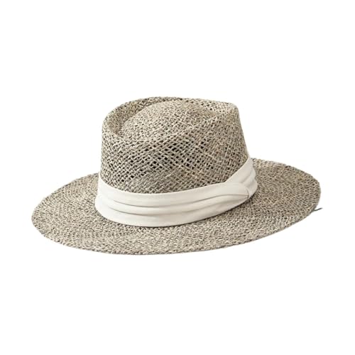 Generic - Retro Fashion Capeline Outdoor Spring Summer Ring Top Hat Sun Protection Beach Flat Straw Hats(Beige)