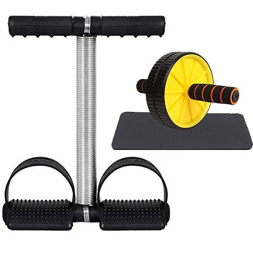 CONSONANTIAM Tummy Trimmer Single Spring Black (With Ab Wheel Dual) Fat Burner, Weight Loss Home Gym Exerciser. Fitness Equipment