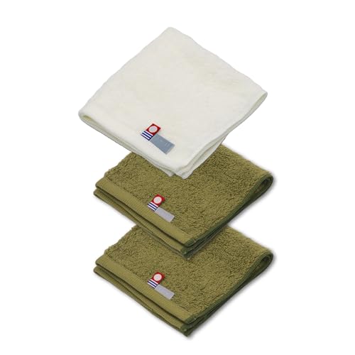 日本製 認定 今治タオル タオルハンカチ ファースト 25×25㎝ 3枚組(グリーン2枚・ホワイト1枚)ゆるふわ特殊糸 綿100%