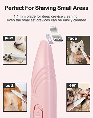LEYOUFU Dog Paw Trimmer for Grooming, Cordless Electric Small Pet Grooming Clippers Hair Trimmer for Dogs Cats, Low Noise for Trimming Pet\'s Hair Around Paws, Eyes, Ears, Face, Rump (Pink) - Thumbnail 3