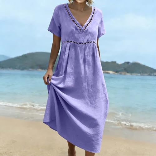 Vestido largo bohemio para mujer en algodón y lino con manga 3/4 2