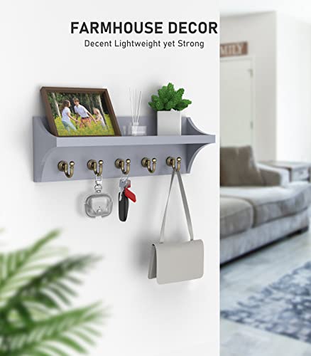 Buways Key Holder For Wall Decorative -Wall Mounted Key Rack With 5 Retro Key Hook-Pine Wooden Key Holder Hanger For Apartment Entryway Home Decor Grey #TOP6