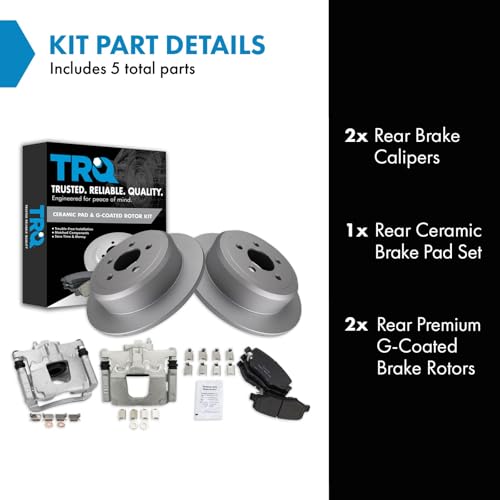 Image of TRQ Rear Brake Pad and Rotor Set Ceramic G Coated Rotors Calipers