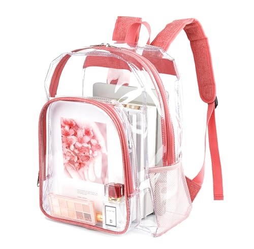 Clear Backpack for Girls & Boys, 16 in Large Clear Bookbag, Pink