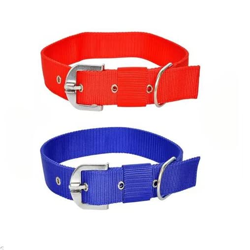 DRK Shopmart Durable and Non Toxic Nylon Collar Belt with Heavy Duty Adjustable Hook Neck Collar Belt Ideal for Outdoor Walking Dogs and Puppies (Combo Pack of 2, Multicolor)