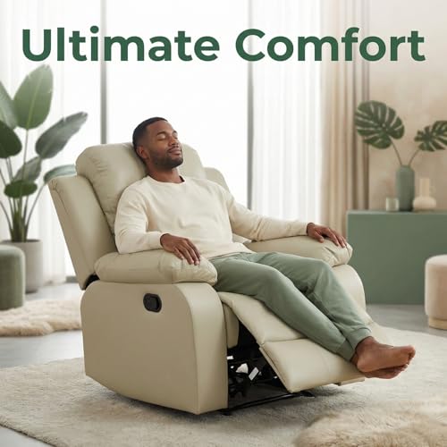 Image of Leather Manual Recliner Sofa Set, Adjustable Backrest Reclining Loveseat Sofa with Convertible Middle Coffee Table, Living Room Furniture Set, Recliner Chair for House, Home Theater, Beige