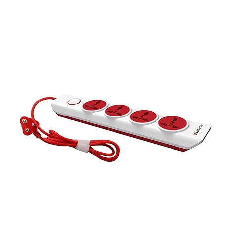 Goldmedal i-Design 4x1 Extension Board | 4 Universal Sockets | Master Switch with LED Indicator | 3 Pin Plug | 2-Meter Extension Cord | Multi Plug for Home Appliances & Office | Red & White