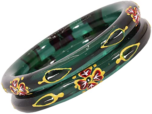 Image of NMII Traditional Glass With Diamond Cutting Pattern Glossy Finished Stylish Kada Set For Women And Girls | Crystal Glass Kada Bangles Set For Wedding, Festive
