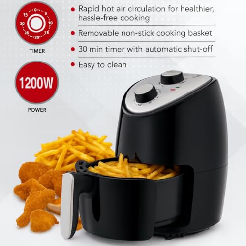 Trendi 2L Compact Manual Air Fryer – 1200W Mini Air Fryer, Adjustable Temp Up To 200°C, 30-Min Timer, Hot Air Circulation, Removable Non-Stick Basket, Healthy Oil-Free Frying For Small Households - 3