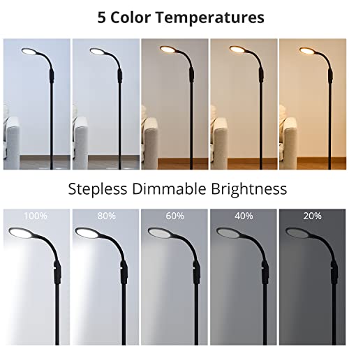 Ipartsexpert Floor Lamp For Living Room,10W/1200Lm Smart Led Modern Light 3 Color Temperatures Super Bright -Tall Standing Pole Light With Remote & Touch Control For Bed Room,Office (Black) #TOP2