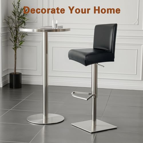 Image of PU Leather Bar Stool Covers with Backs, 2 Pack Stretch Waterproof Bar Stool Chair Covers Washable & Comfortable Barstool Covers Slipcovers with Back for Pub /Counter /Dining Room Decoration (Black)