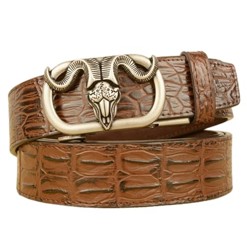 Ceinture à cliquet pour homme en sangle crocodile et boucle western vache