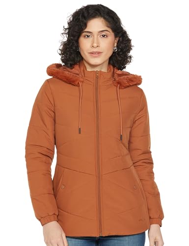 Image of Qube By Fort Collins Women's Medium-Length Bomber Jacket with Detachable Hood Stylish Winterwear for All-Day Comfort |Material: Nylon