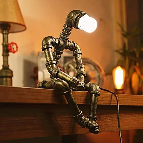 ZLMFK Lampes de Robot Industriel créatif Fer Robot Lampe de Table rétro Robot Tuyau d'eau Lampe de Bureau économie Lampes de Bureau Bar Restaurant café...