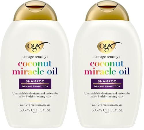 Ogx Extra Strength Damage Remedy + Hydrating & Repairing Coconut Miracle Oil Shampoo For Damaged & Dry Hair 385mL (Pack of 2)