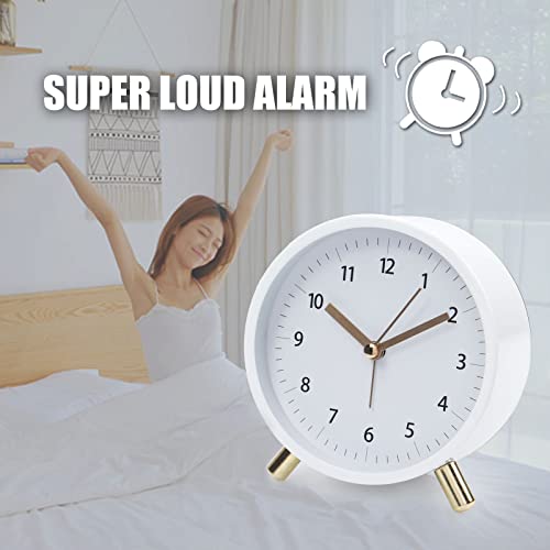 Aolox Alarm Clock 4.5" Bedside Analog Alarm Clock For Bedroom Battery Operated Round Clock With Backlight, White #TOP1