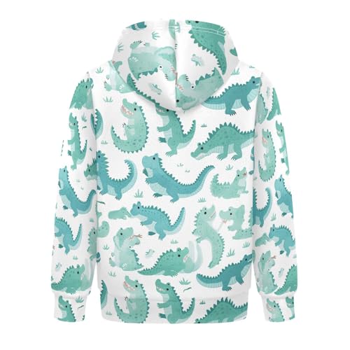 KLL Cute Cartoon Crocodile Alligator Boys Girls Sweatshirts Casual Active Hoodie Kangaroo Pocket2