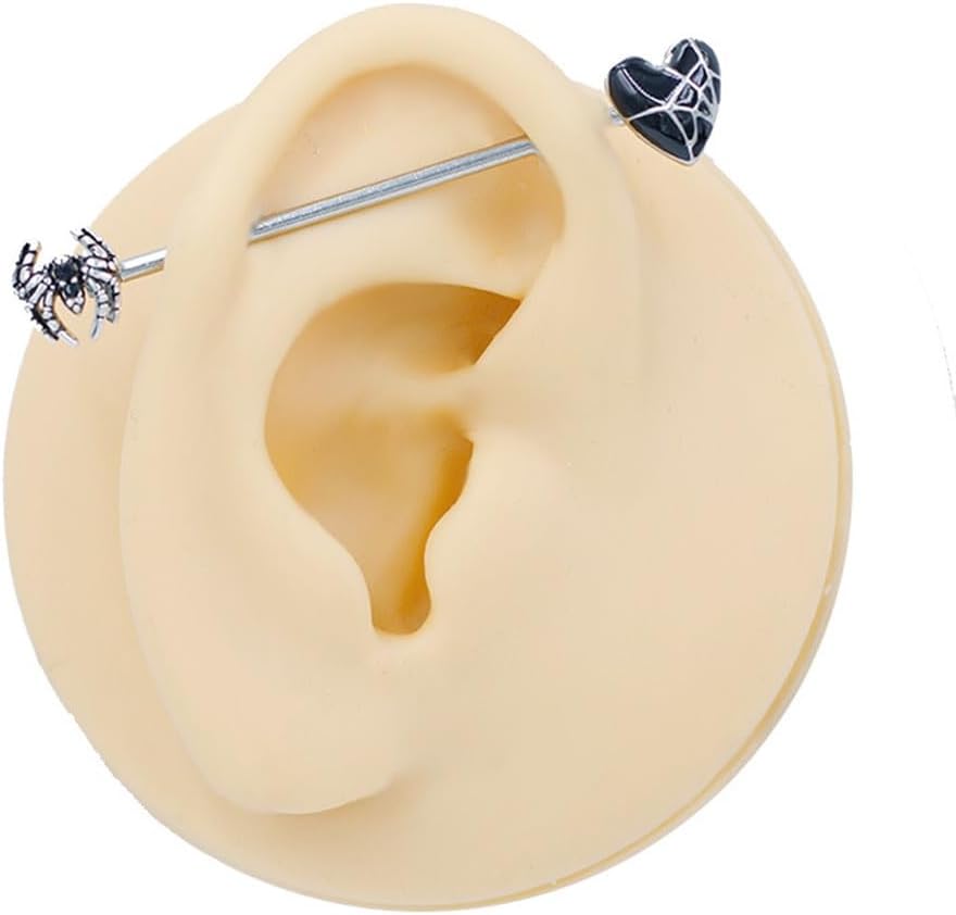 2Pcs 14G Heart Spider Web Industrial Barbell Earrings for Women Men 38mm 1&1/2 Inch Long Stainless Steel Cartilage Industrial Bar Couples Industrial Piercing Jewelry
