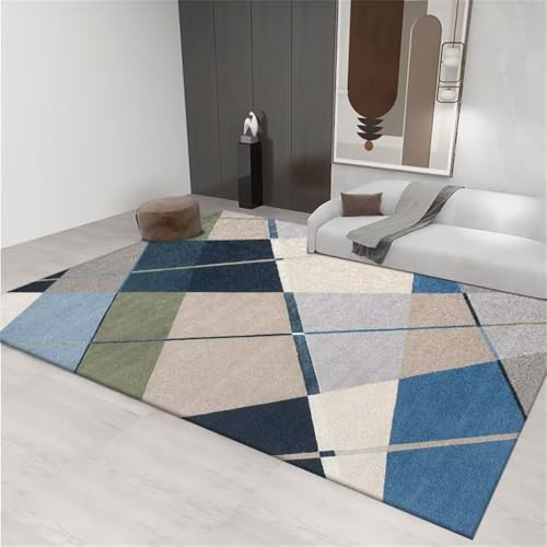 Tapis salle à manger bleu géométrique 100x160cm pour déco salon et chambre d'ado