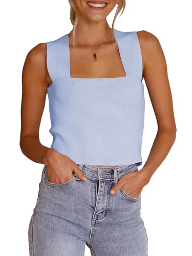 Zwurew Square Neck Tank Top for Women 2026 Casual Summer Knit Sweater Tops