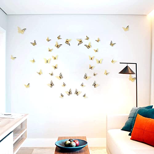 Aiex 24Pcs 3D Butterfly Wall Stickers 3 Sizes Butterfly Wall Decals Room (Golden) #TOP4