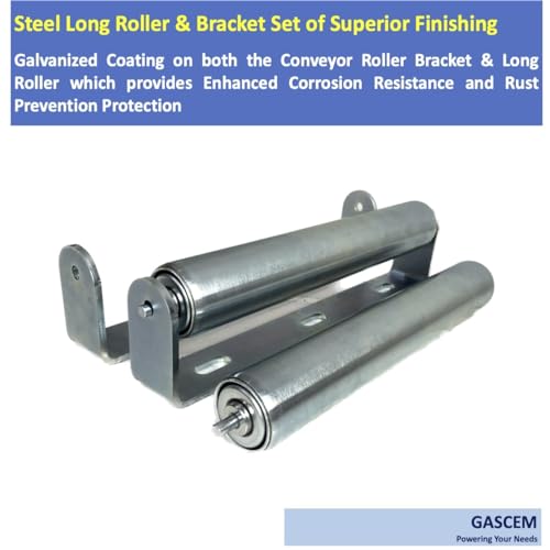 Image of Set of 2 Galvanized Steel Rollers Conveyor and Brackets l 1.5 inchO 10 inchBF Conveyor Rollers I Support Rollers for Heavy Duty Roller Stand, Woodworking Roller I Coyote Rollers for Fence I Cat Fence Roller