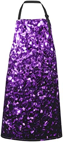 Beautiful Purple Glitter Apron, Cooking Kitchen Aprons Waterproof Bib Kitchen Apron With 2 Pockets Long Ties