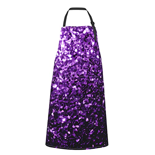 Beautiful Purple Glitter Apron, Cooking Kitchen Aprons Waterproof Bib Kitchen Apron With 2 Pockets Long Ties #TOP3
