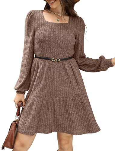 Image of Sampeel Womens Square Neck Long Sleeve Fall Dresses Casual Babydoll Sweater Dress