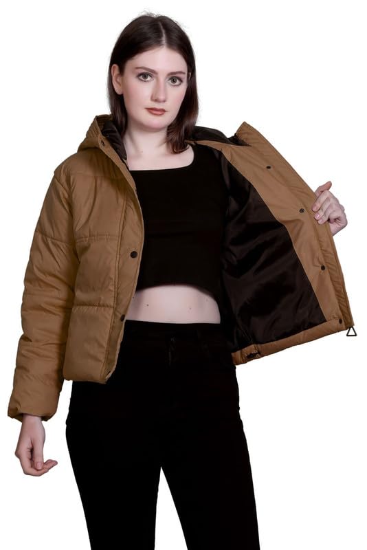 Image of SANE ORIGINALS Hooded Winter Jacket for Women in Full Zipper || Stylish Semi Crop Warm Jacket for Women Winter Wear with Hood ||