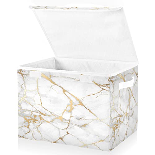 Boîtes de rangement avec couvercles, marbre blanc, doré doré, élégant, grand panier de rangement pour jouets, vêtements sous le lit