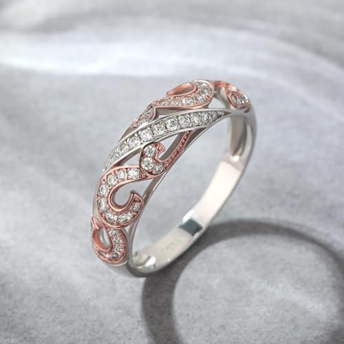 Jeulia Engagement Leaf Vines Rings for Women, 925 Sterling Silver Rose Gold Plated Rings Diamond Round Cut Wedding Band Promise Anniversary Romantic Jewelry Gift with Box3