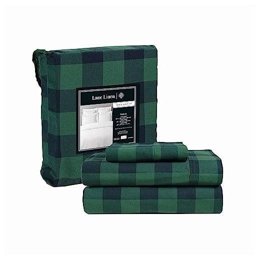 Lane Linen Flannel Sheets Twin XL Size - Brushed for Extra Softness - Twin XL Size 100% Cotton Sheets Set - Warm & Cozy Flannel Cotton Bed Sheets, 15" Deep Pocket XL Twin Sheets - Bufallo Checks Green