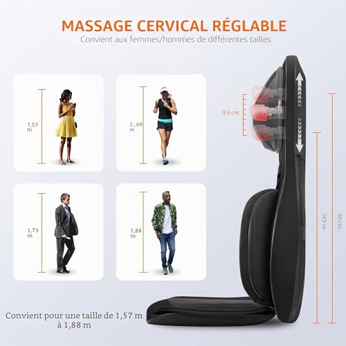 Snailax Siège Massage Shiatsu pour Dos & Cou - Masseur avec 8 Rouleaux et 3 Vibration Réglable, Fauteuil Massant Nuque/Lombaire avec Fonction Chauffage - Cadeau Homme Femme Noël – vue 6