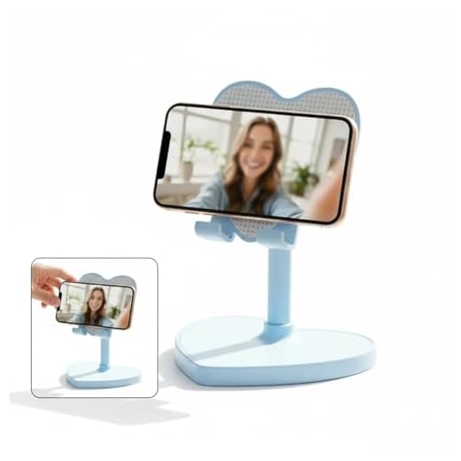 1pc Heart Shaped Phone Stand, Adjustable Foldable Desktop Holder for Mobile & Tablet, Universal Selfie Stand with Flexible Gooseneck (Blue)