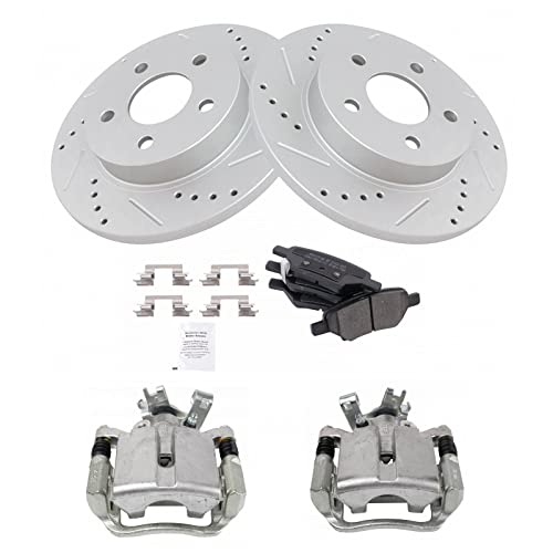 Image of TRQ Performance Rear Brake Pad and Rotor Set Semi Metallic Coated Drilled