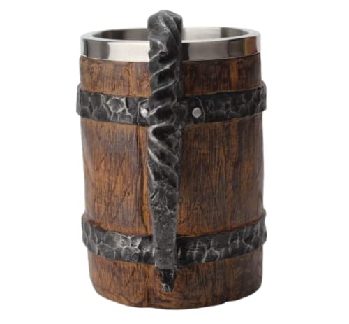 Roil Viking Cup Wood Style Barrel Mug Tankard With Handle | Drinkware Stainless Steel Double Wall Cocktail Mug #TOP6