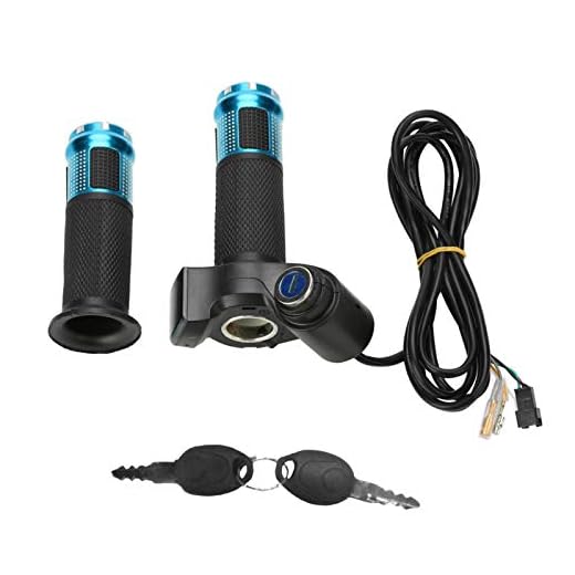 Twist Throttle Grip Handlebar, 4 Colors Twist Throttle Grips, with LED Display Screen Handle, with Key Knock, for Electric Bike, for 12V-99V Electric Bicycle(blå)