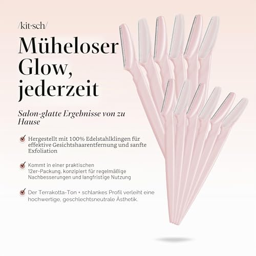 Kitsch Dermaplaning Tool – 12 Stück Rasiermesser, Gesichtsrasierer Frauen, Augenbrauenrasierer, Gesichtshaarentfernung für Frauen, Dermaplane-Rasierer für das Gesicht, Blush