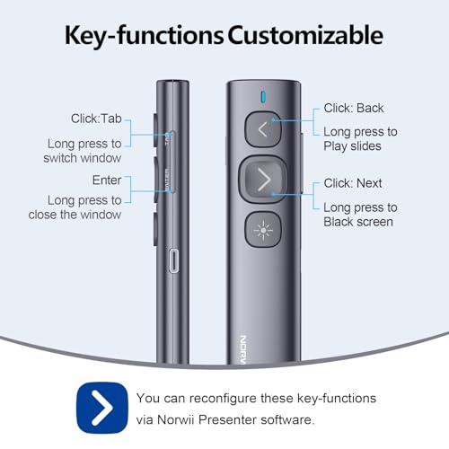 Norwii N95 Presentation Clicker, PowerPoint Clicker for Presentation Remote, Rechargeable Wireless Presenter Pointer, Slide Clicker for ipad/mac/Laptop in Classroom, Auditorium, Church(Green, USB-A) - Thumbnail 6