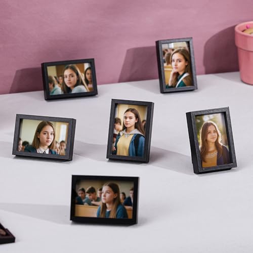 Winlor Kleine Bilderrahmen, Mini-Babyfotorahmen, 2 x 3 Zoll, 6er-Set, für die Tischdekoration zu Hause, Polaroid-Bilderrahmen mit weichem Magneten, niedliche Kühlschrankmagnete, schwarz
