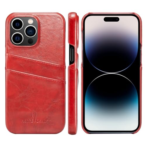 FIERRE SHANN® Leather Card Holder Back Phone Case | Red | for iPhone 14 Pro Deal