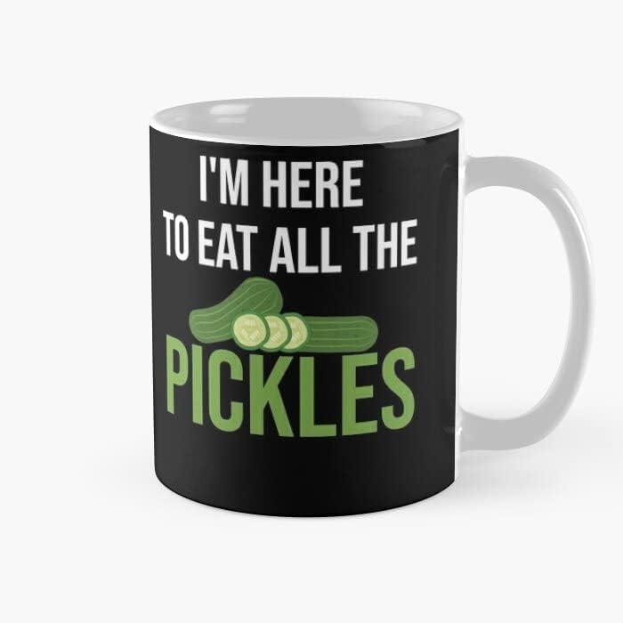 Taza clásica con texto en inglés "I'm Here To Eat All The Pickles Lover Classic"  Taza de café de 11 onzas, regalo para compañero de trabajo, papá,