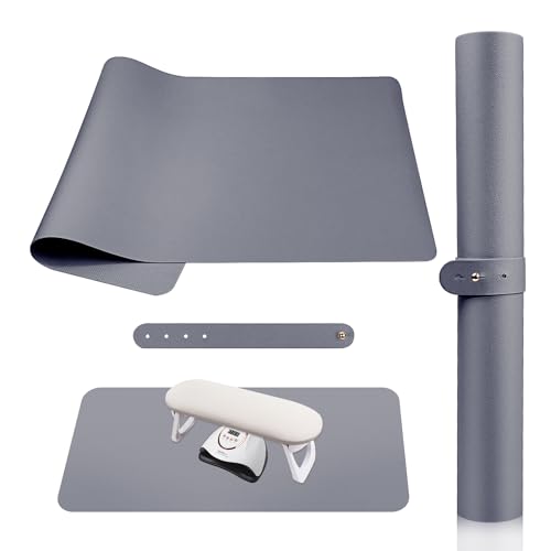 Subay Nail Art Table Mat, Fiber PU Leather Nail Arm Rest Pad for Acrylic Nails, Foldable Nail Hand Rest Pillow Manicure Pad Acrylic Nail Desk Mat for Nail Technician - Grey