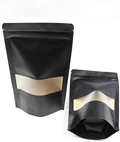 Kraft Paper Resealable Bags Black Stand up Zipper Pouch Bags ,Pack of 50