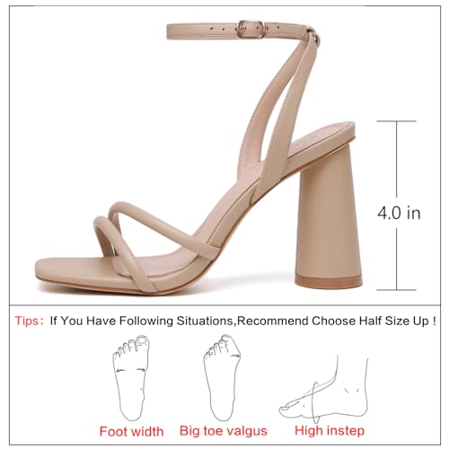Image of RIBONGZ Block Heels Prom Heeled Sandals for Women Chunky Square Open Toe Strappy High Heels Ankle Strap Wedding Bridal Shoes High Heel Sandals for Party Dress