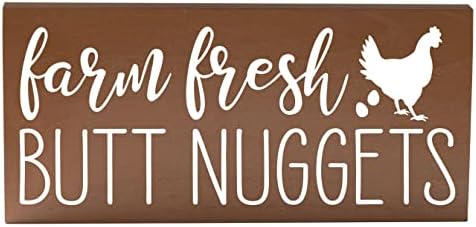 Farm Fresh Butt Nuggets Eggs Sign - Chicken Decor - Funny Hen House Coop Accessories or Rustic Kitchen Wall Art Plaque 5.5x12 Country Home Decoration Farmhouse Barn Accent or Chicken Lover Gift